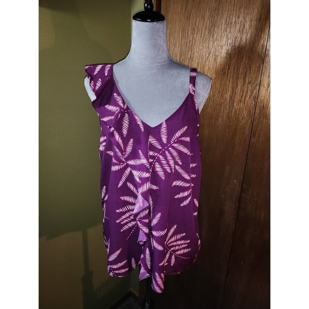 A New Day Shirt- Purple w. Floral Print Sleeveless Size XL B#2a